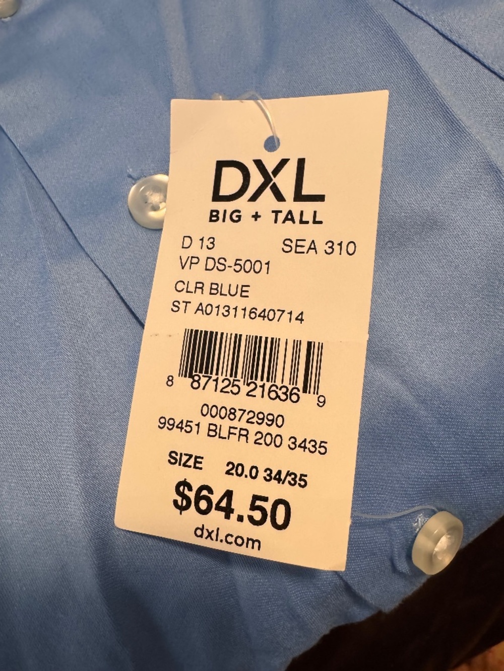 Light Blue Dress Shirt 20 34/35 new with tags